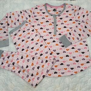 Cuddl Duds Pajama Set in Pink With Coffee Cup Pattern Women’s Sz S